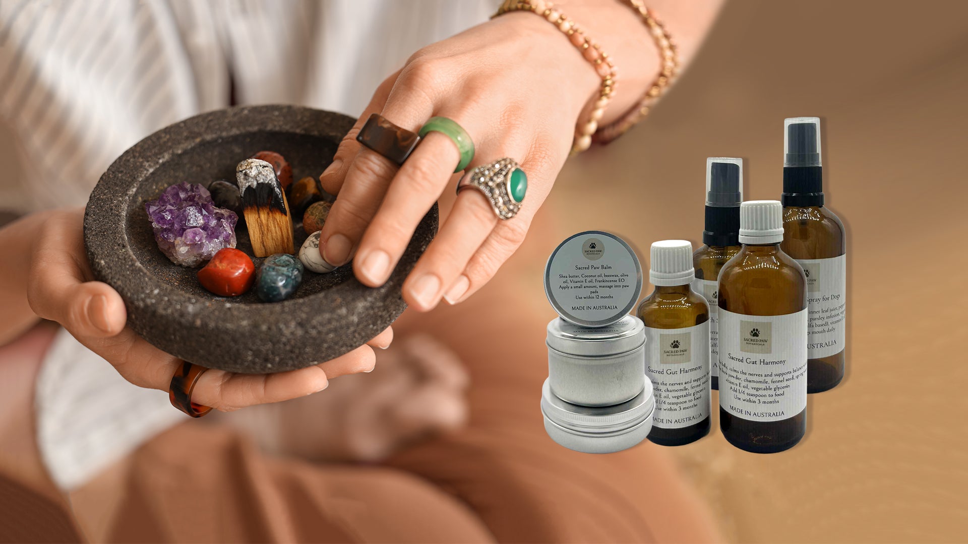 Herbal products with crystals and cleansing 